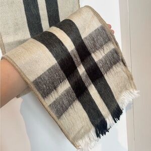Plaid Wool Scarf with Fringe